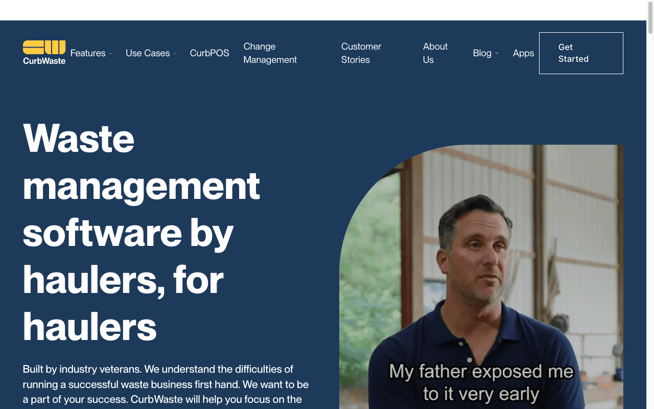 CurbWaste waste management software website homepage and enterprise platform preview